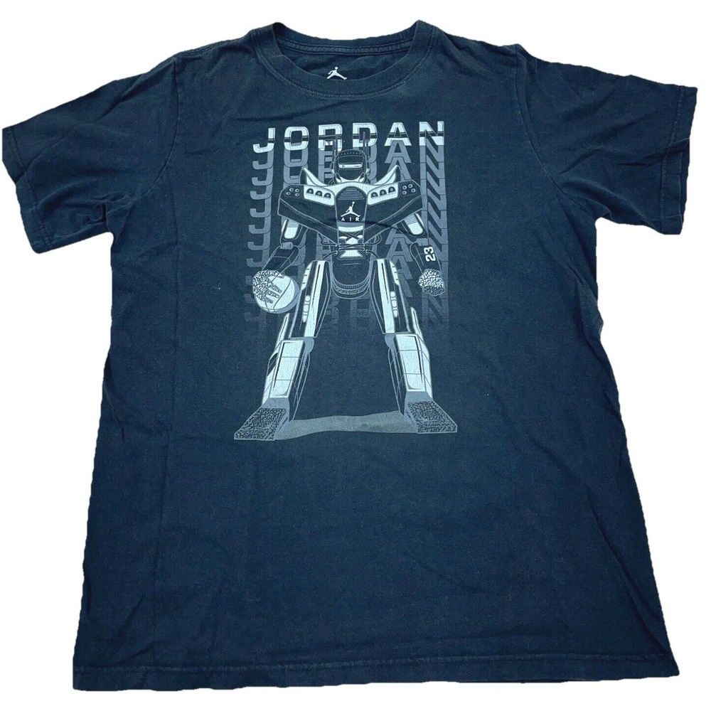 Jordan‎ Shirt Boys XL Black Tee Jump Man Nike Air Robot Machine Faded Youth Kids